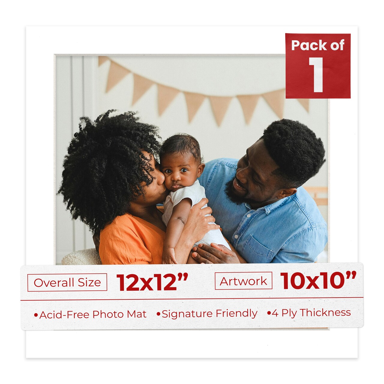 Textured White Mat Board for 12x12 Frames - Fits 10x10 Photos